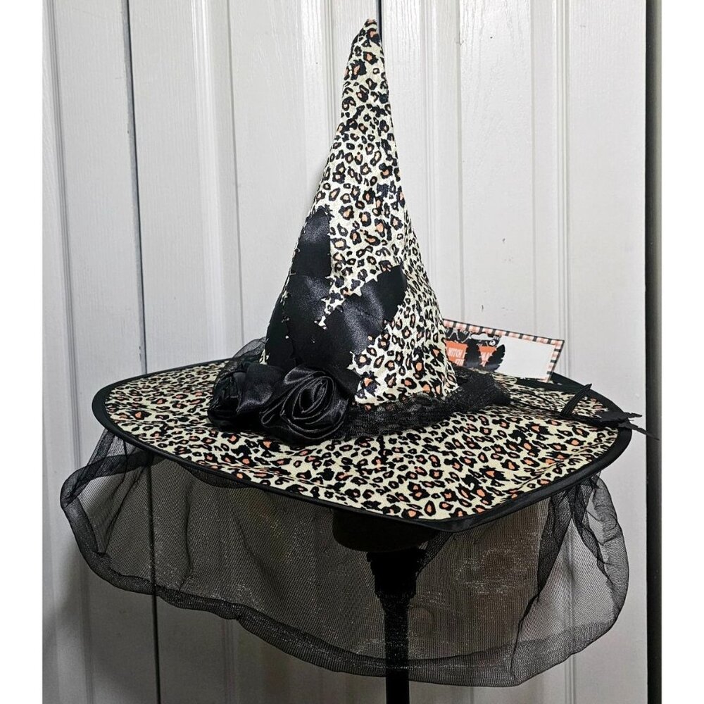 17" Leopard Print Witch Hat and Masquerade Mask Costume Halloween Hanging Decor